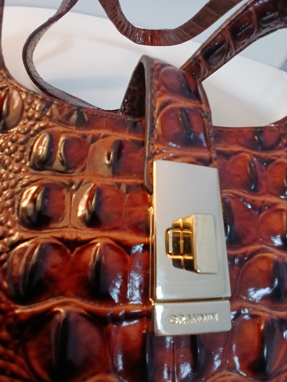 BRAHMIN Leather Large Tote "ASHER" Croc Embossed LEATHER in PECAN BROWN - Picture 9 of 10
